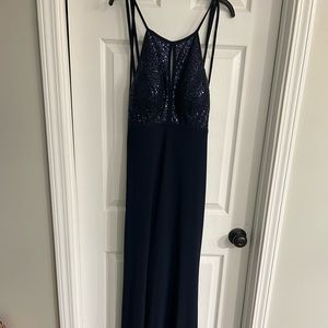 Navy blue formal dress low front open back